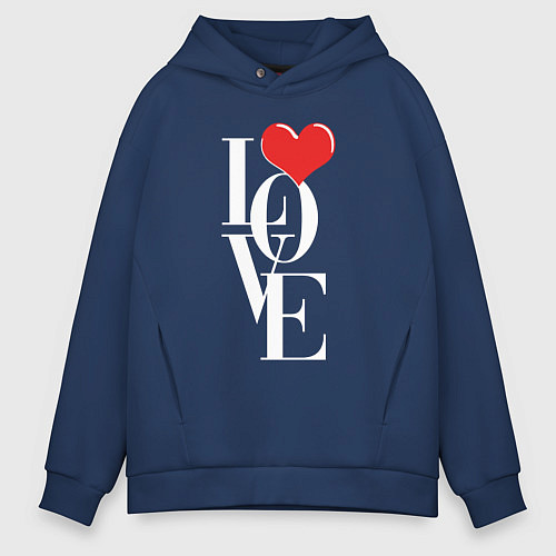 Мужское худи оверсайз Love - big heart / Тёмно-синий – фото 1