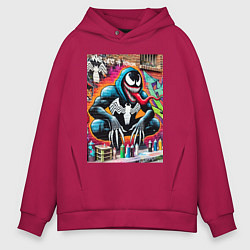 Толстовка оверсайз мужская Веном сидит на кортах - граффити, цвет: маджента
