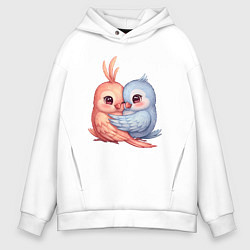 Толстовка оверсайз мужская Влюбленные попугайчики, цвет: белый