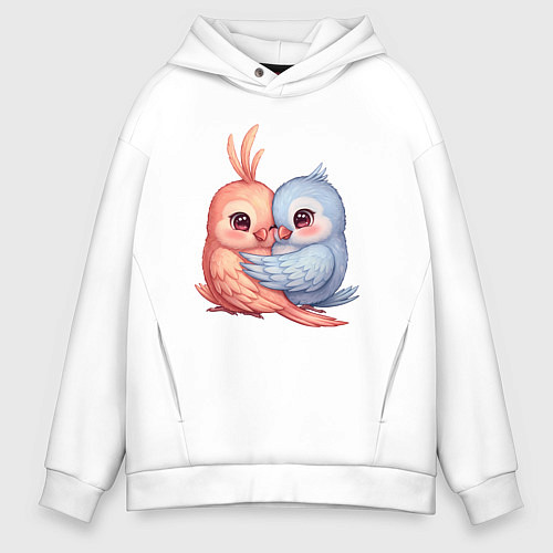 Мужское худи оверсайз Влюбленные попугайчики / Белый – фото 1
