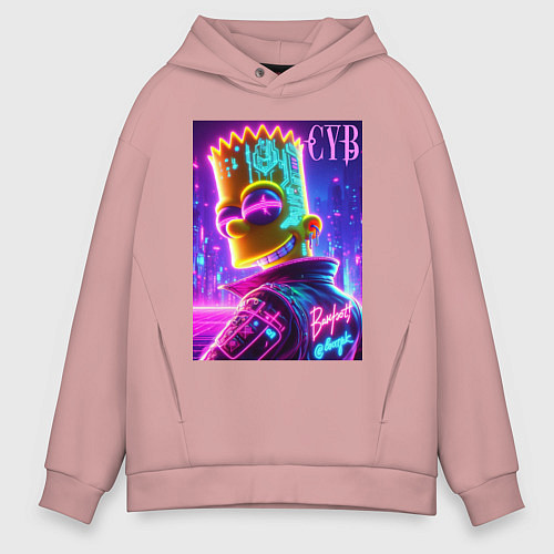 Мужское худи оверсайз Cyber Bart - neon glow / Пыльно-розовый – фото 1