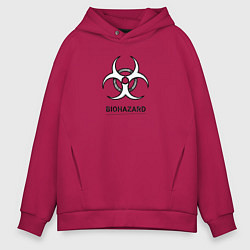 Толстовка оверсайз мужская Biohazard черно белый, цвет: маджента