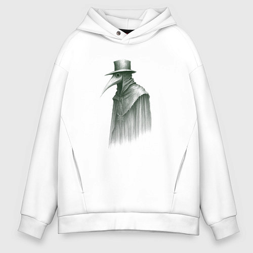 Мужское худи оверсайз Чумной доктор в зелёных тонах / Белый – фото 1