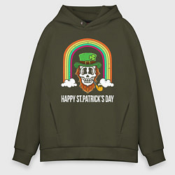 Толстовка оверсайз мужская Happy St Patricks day - skull, цвет: хаки