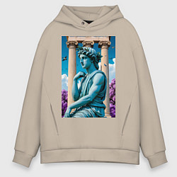 Толстовка оверсайз мужская Античный персонаж на фоне колонн, цвет: миндальный