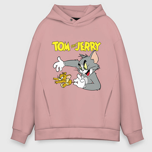Мужское худи оверсайз Том и Джерри - кот и мышь / Пыльно-розовый – фото 1