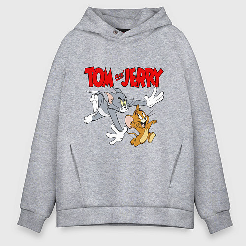Мужское худи оверсайз Том и Джерри - погоня / Меланж – фото 1