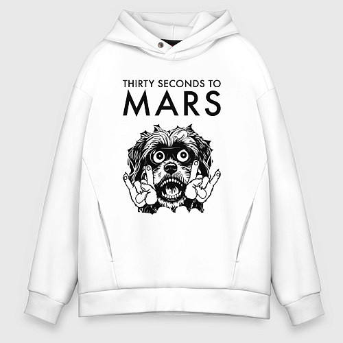 Мужское худи оверсайз Thirty Seconds to Mars - rock dog / Белый – фото 1