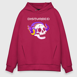 Толстовка оверсайз мужская Disturbed - неоновый череп, цвет: маджента