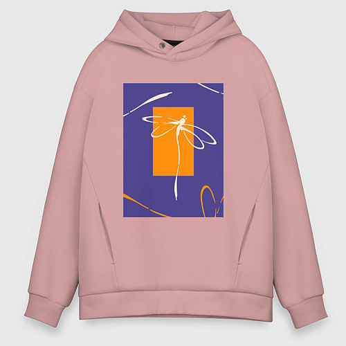Мужское худи оверсайз Силуэт стрекозы-коллаж / Пыльно-розовый – фото 1