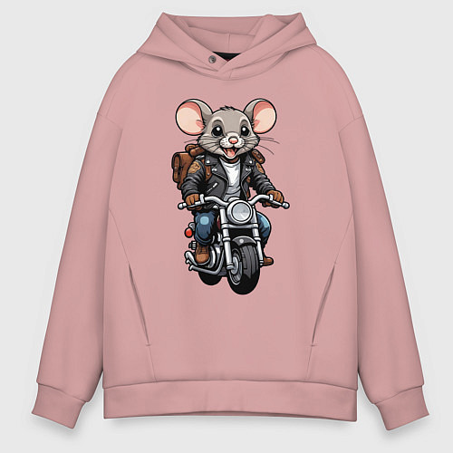 Мужское худи оверсайз Biker mice / Пыльно-розовый – фото 1