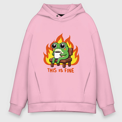 Мужское худи оверсайз Frog - this is fine / Светло-розовый – фото 1
