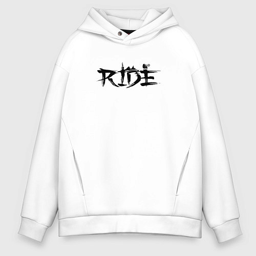 Мужское худи оверсайз Езда на велосипеде дикого медведя / Белый – фото 1