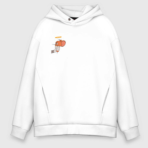 Мужское худи оверсайз Джерри ангел мышка для пар / Белый – фото 1