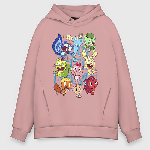 Мужское худи оверсайз Счастливые лесные друзья / Пыльно-розовый – фото 1