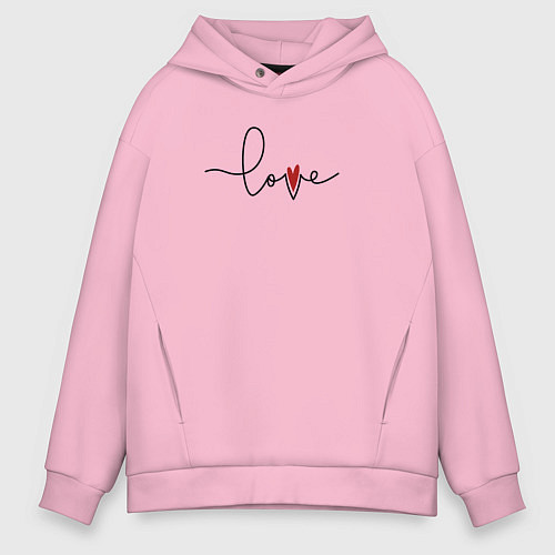 Мужское худи оверсайз Надпись love с сердцем / Светло-розовый – фото 1