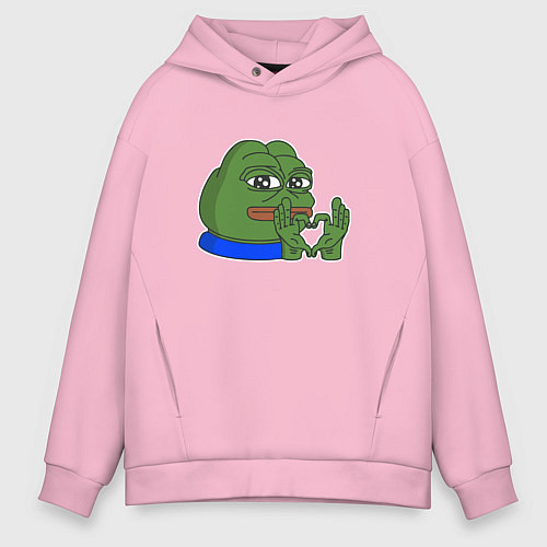 Мужское худи оверсайз Пепе делает сердечко / Светло-розовый – фото 1