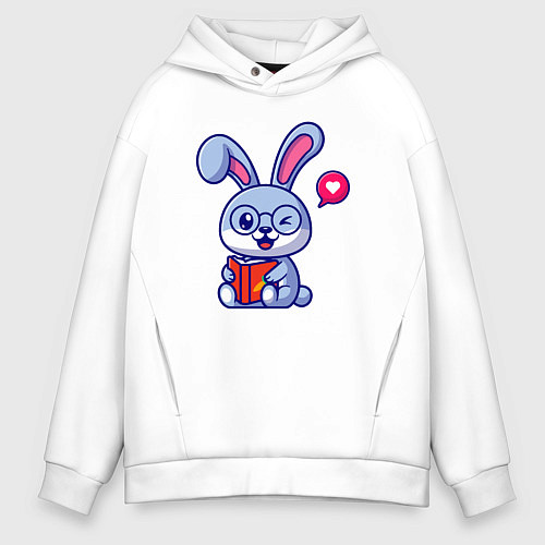 Мужское худи оверсайз Читающий зайка / Белый – фото 1