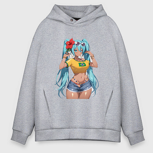 Мужское худи оверсайз Miku Hatsune с цветком / Меланж – фото 1