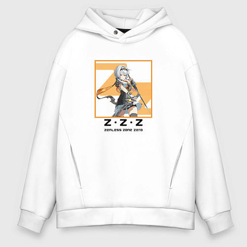 Мужское худи оверсайз Солдат 0 Энби - Zenless Zone Zero / Белый – фото 1