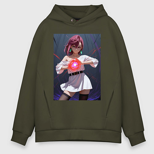 Мужское худи оверсайз Дандадан: Момо фаербол / Хаки – фото 1