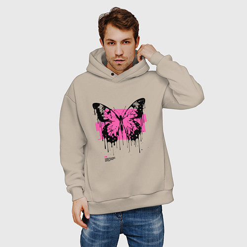 Мужское худи оверсайз Grunge butterfly / Миндальный – фото 3