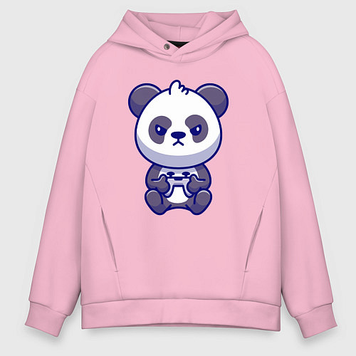 Мужское худи оверсайз Геймер панда / Светло-розовый – фото 1