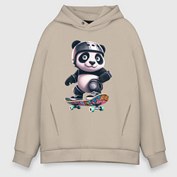 Толстовка оверсайз мужская Cool panda on a skateboard - extreme, цвет: миндальный