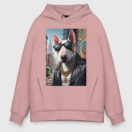 Мужское худи оверсайз Булли - смотрящий района / Пыльно-розовый – фото 1