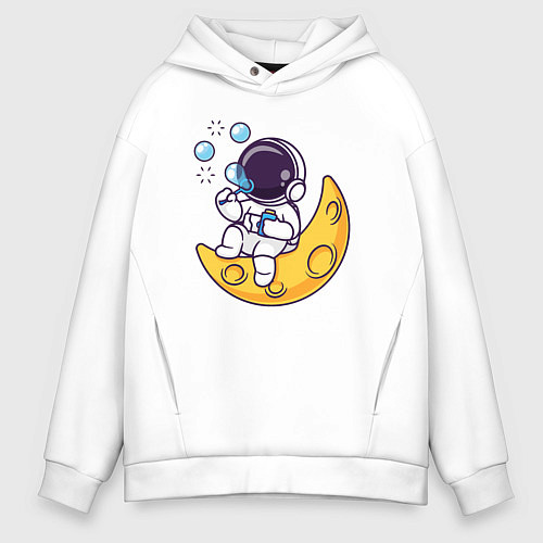 Мужское худи оверсайз Космонавт и мыльные пузыри / Белый – фото 1