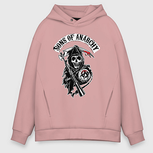 Мужское худи оверсайз Sons of anarchy - логотип / Пыльно-розовый – фото 1