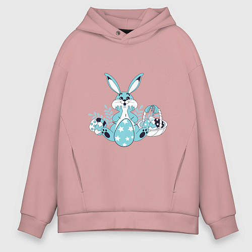 Мужское худи оверсайз Милый пасхальный кролик / Пыльно-розовый – фото 1