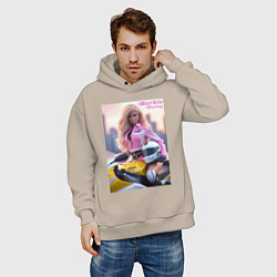 Толстовка оверсайз мужская Barbie racing - Kawasaki Ninja, цвет: миндальный — фото 2
