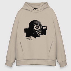 Толстовка оверсайз мужская A girl with a snarl in a mask, цвет: миндальный