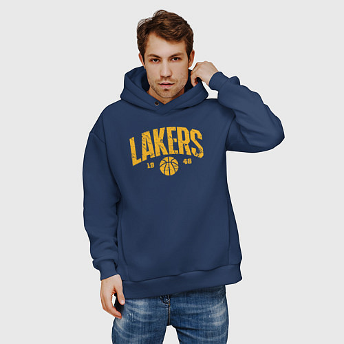 Мужское худи оверсайз Lakers 1948 / Тёмно-синий – фото 3