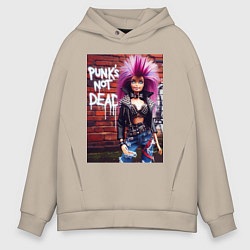 Мужское худи оверсайз Punks not dead - cool Barbie ai art
