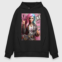 Мужское худи оверсайз Barbie - punk guitarist ai art
