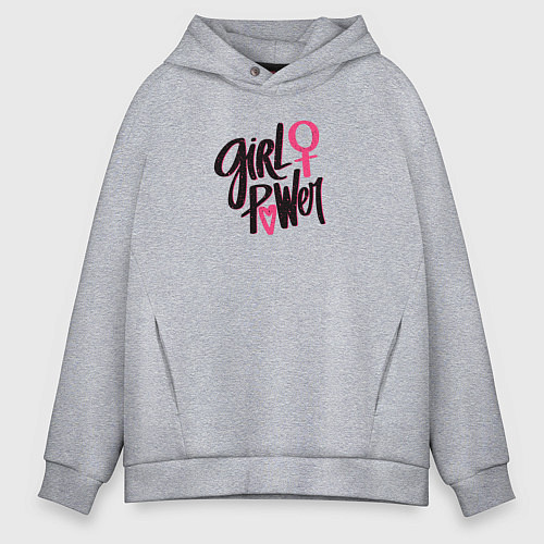 Мужское худи оверсайз Girl power black and pink / Меланж – фото 1