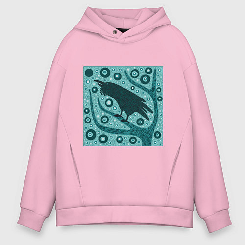 Мужское худи оверсайз Ворон на дереве / Светло-розовый – фото 1