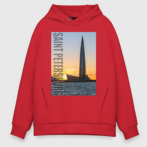 Мужское худи оверсайз Небоскреб Лахта центра в Санкт-Петербурге / Красный – фото 1