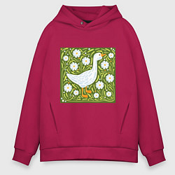 Толстовка оверсайз мужская Гусь в ромашках, цвет: маджента