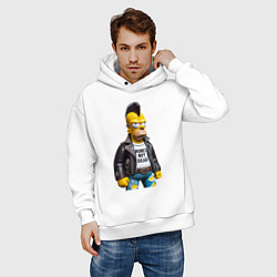 Толстовка оверсайз мужская The harsh Homer Simpson - punks not dead, цвет: белый — фото 2