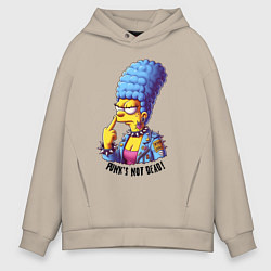 Толстовка оверсайз мужская Marge Simpson - punks not dead motto, цвет: миндальный