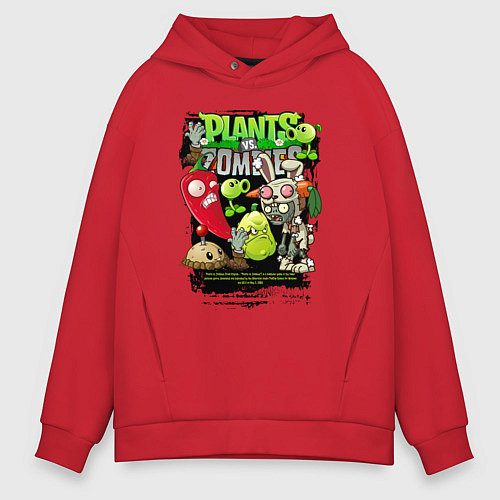 Мужское худи оверсайз Растения против зомби с перчиком / Красный – фото 1