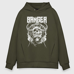 Толстовка оверсайз мужская Banger - horned skull, цвет: хаки