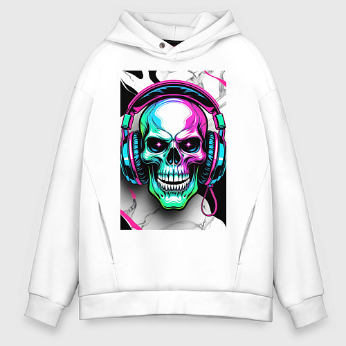 Мужское худи оверсайз Череп в наушниках / Белый – фото 1