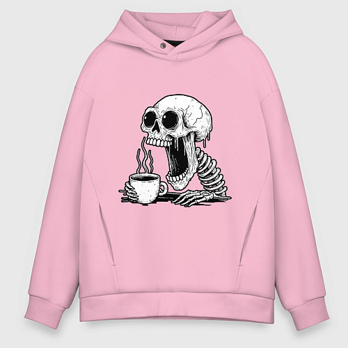 Мужское худи оверсайз Skeleton with coffee / Светло-розовый – фото 1