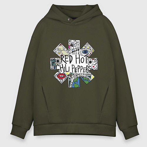 Мужское худи оверсайз RHCP - logo with songs / Хаки – фото 1