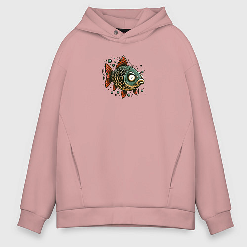 Мужское худи оверсайз Забавная карикатурная рыба / Пыльно-розовый – фото 1