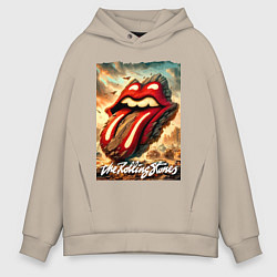 Толстовка оверсайз мужская Rolling Stones - logo transformation, цвет: миндальный